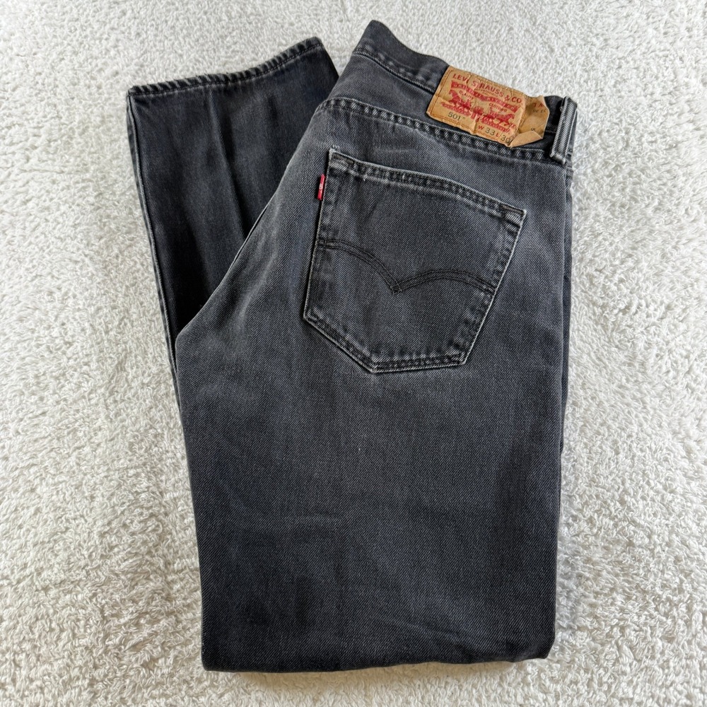 Levis 501 Jeans Mens 32x29 (tag 33x30) Black Button Fly Straight Distressed